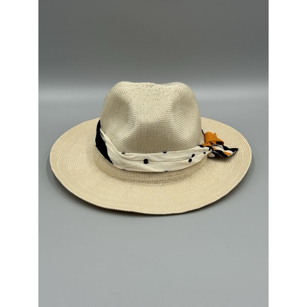 DULUTH Neutral Beige Woven Brim Polka Dot Band Fedora Hat Size Small